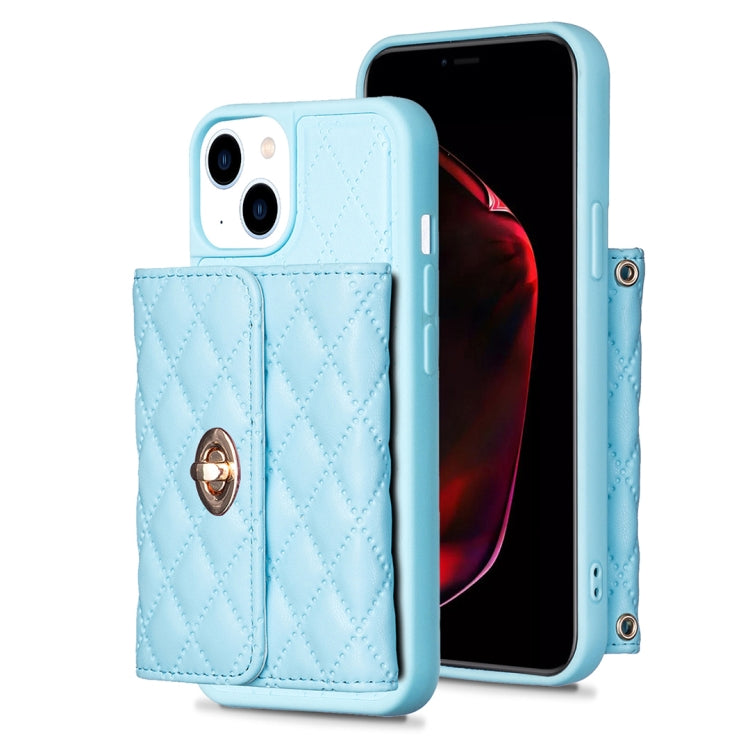 For iPhone 13 Horizontal Metal Buckle Wallet Rhombic Leather Phone Case