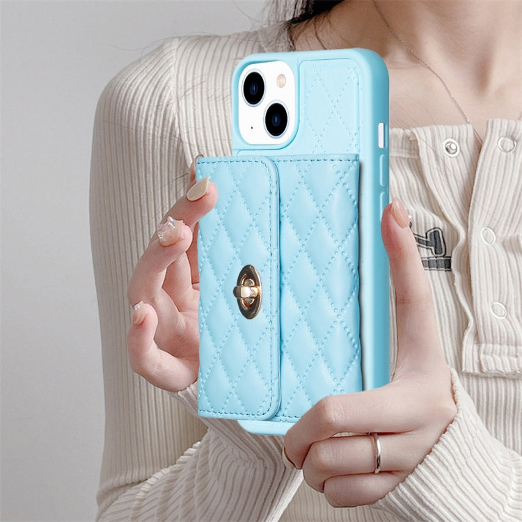 For iPhone 13 Horizontal Metal Buckle Wallet Rhombic Leather Phone Case