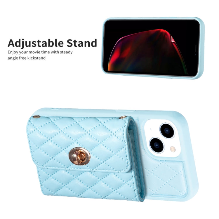 For iPhone 13 Horizontal Metal Buckle Wallet Rhombic Leather Phone Case
