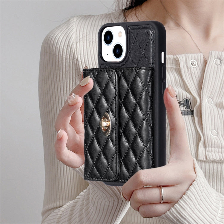 For iPhone 13 Horizontal Metal Buckle Wallet Rhombic Leather Phone Case