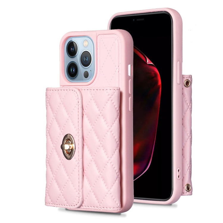 For iPhone 13 Pro Horizontal Metal Buckle Wallet Rhombic Leather Phone Case