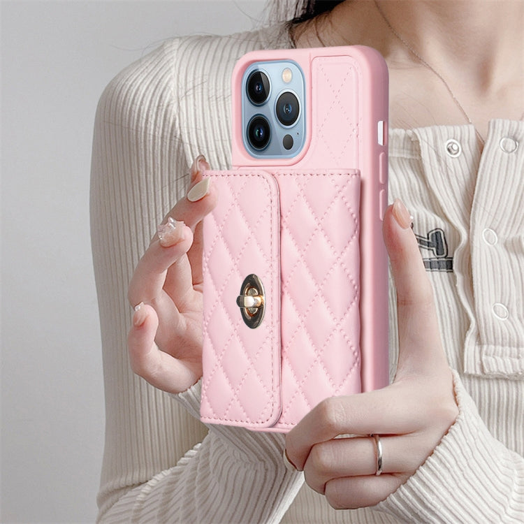 For iPhone 13 Pro Horizontal Metal Buckle Wallet Rhombic Leather Phone Case