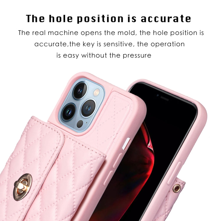 For iPhone 13 Pro Horizontal Metal Buckle Wallet Rhombic Leather Phone Case