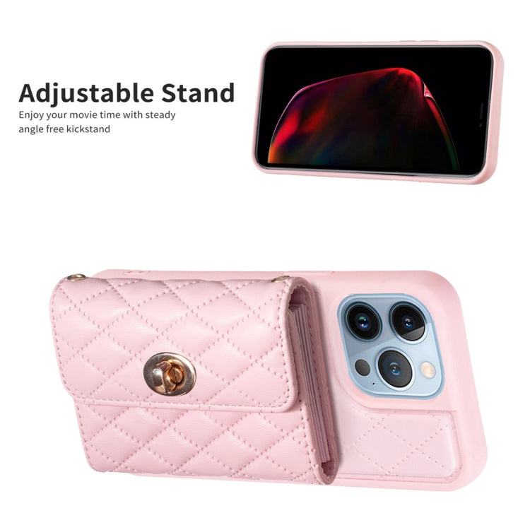 For iPhone 13 Pro Horizontal Metal Buckle Wallet Rhombic Leather Phone Case
