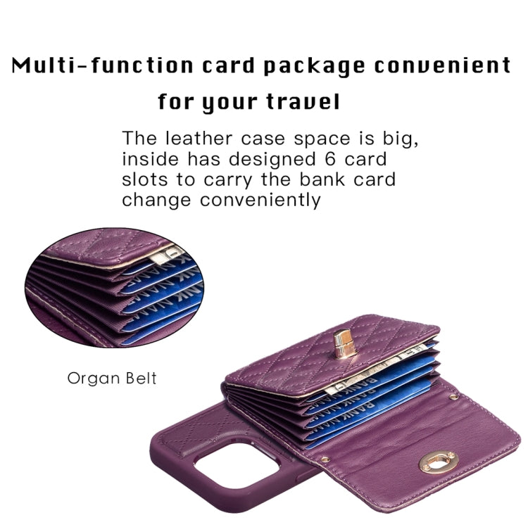 For iPhone 13 Pro Horizontal Metal Buckle Wallet Rhombic Leather Phone Case