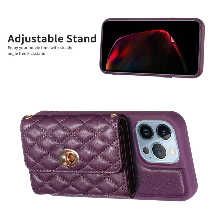 For iPhone 13 Pro Horizontal Metal Buckle Wallet Rhombic Leather Phone Case