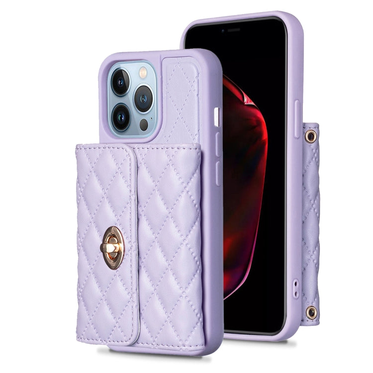 For iPhone 13 Pro Horizontal Metal Buckle Wallet Rhombic Leather Phone Case