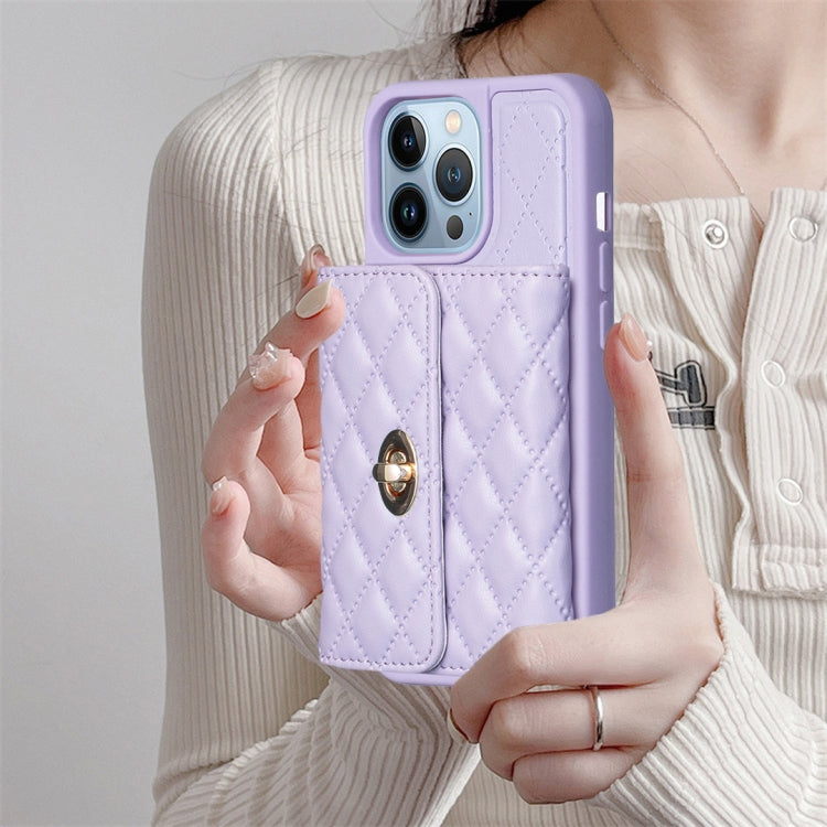 For iPhone 13 Pro Horizontal Metal Buckle Wallet Rhombic Leather Phone Case