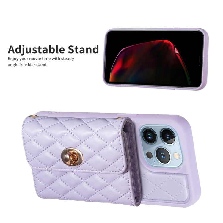 For iPhone 13 Pro Horizontal Metal Buckle Wallet Rhombic Leather Phone Case
