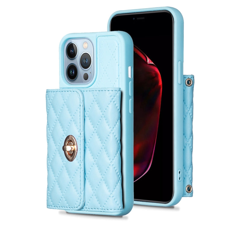 For iPhone 13 Pro Horizontal Metal Buckle Wallet Rhombic Leather Phone Case