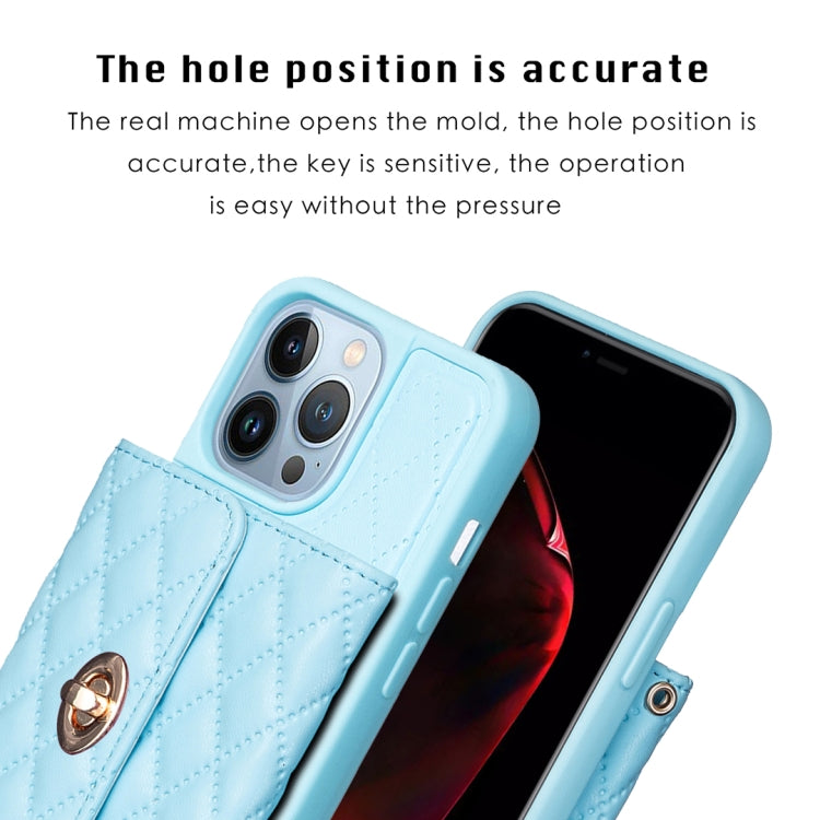 For iPhone 13 Pro Horizontal Metal Buckle Wallet Rhombic Leather Phone Case