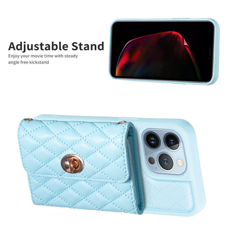 For iPhone 13 Pro Horizontal Metal Buckle Wallet Rhombic Leather Phone Case