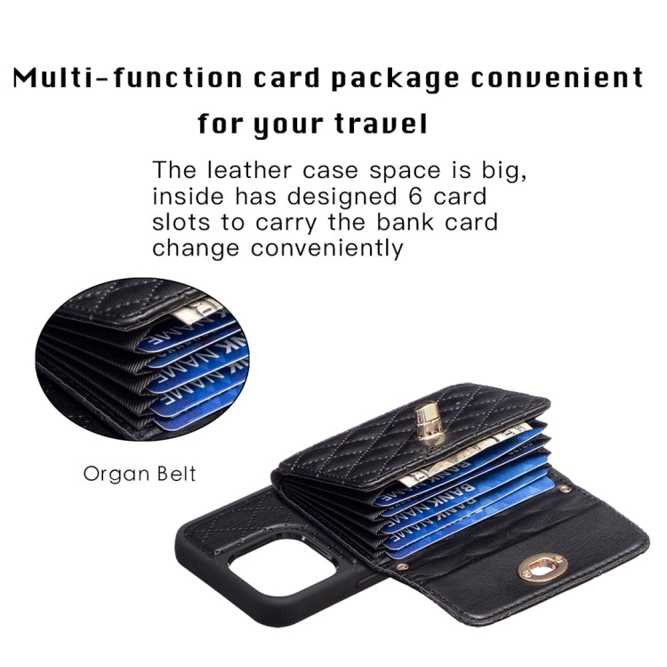 For iPhone 13 Pro Horizontal Metal Buckle Wallet Rhombic Leather Phone Case