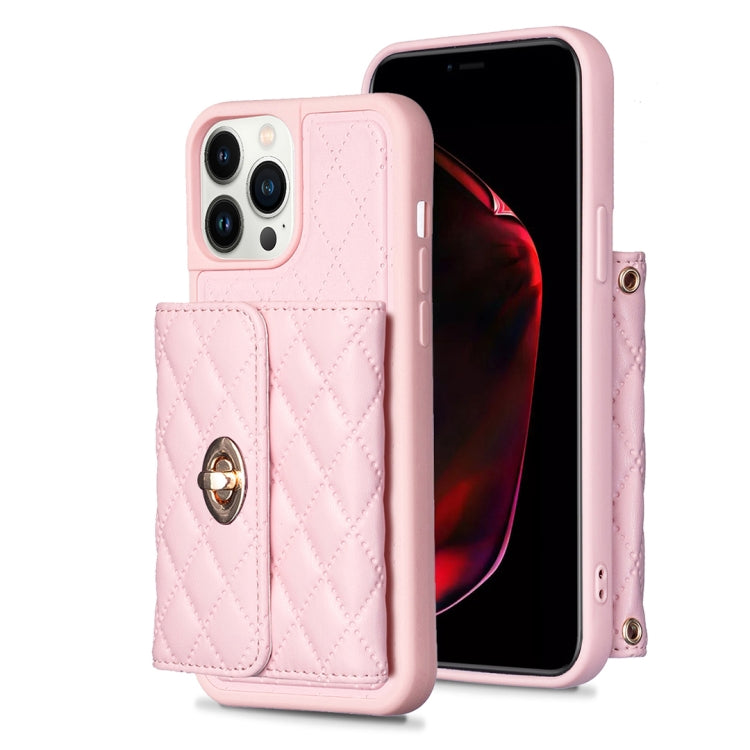 For iPhone 13 Pro Max Horizontal Metal Buckle Wallet Rhombic Leather Phone Case