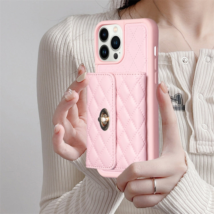 For iPhone 13 Pro Max Horizontal Metal Buckle Wallet Rhombic Leather Phone Case