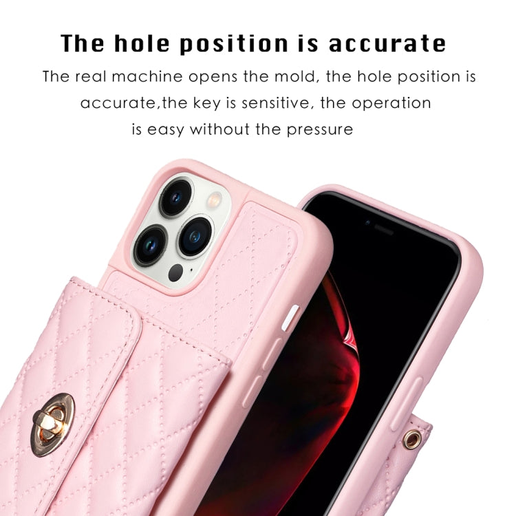 For iPhone 13 Pro Max Horizontal Metal Buckle Wallet Rhombic Leather Phone Case