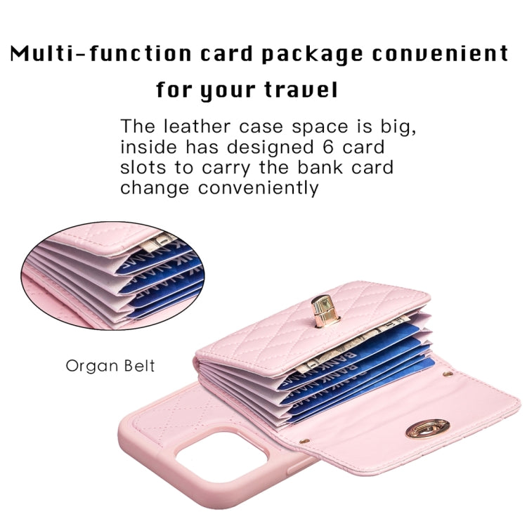 For iPhone 13 Pro Max Horizontal Metal Buckle Wallet Rhombic Leather Phone Case
