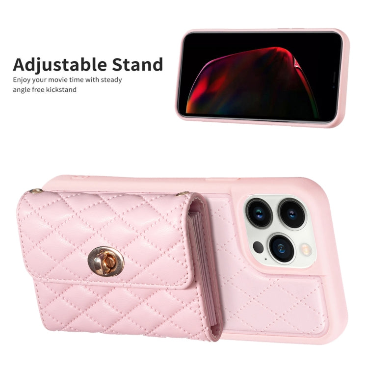 For iPhone 13 Pro Max Horizontal Metal Buckle Wallet Rhombic Leather Phone Case