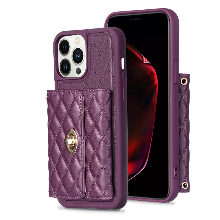 For iPhone 13 Pro Max Horizontal Metal Buckle Wallet Rhombic Leather Phone Case
