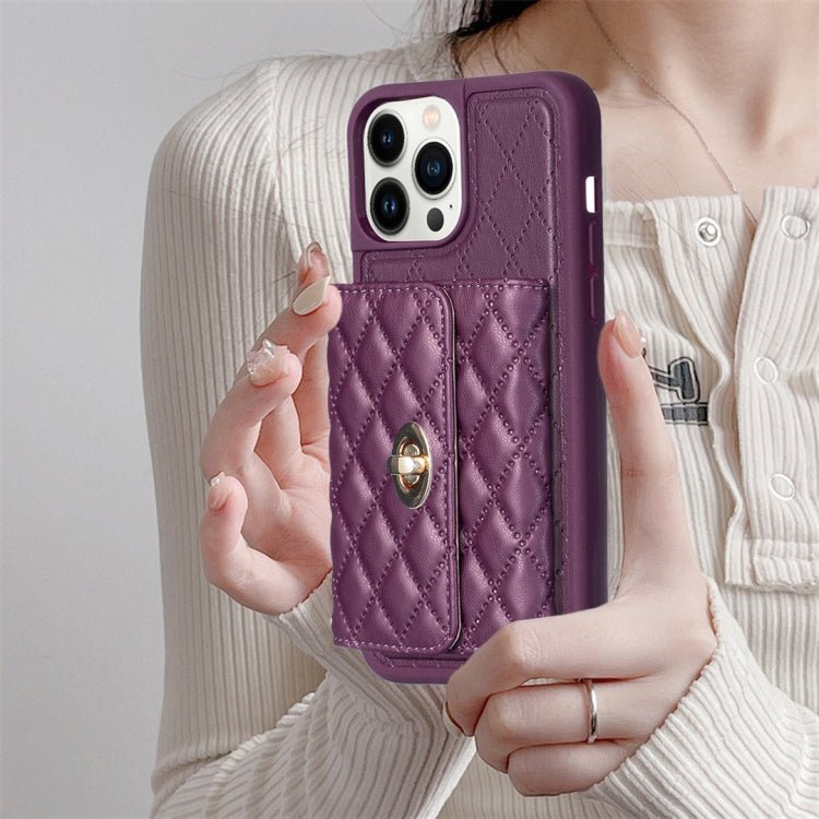 For iPhone 13 Pro Max Horizontal Metal Buckle Wallet Rhombic Leather Phone Case