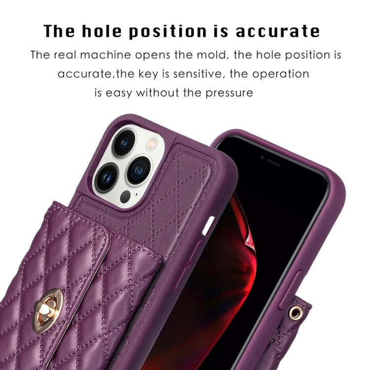 For iPhone 13 Pro Max Horizontal Metal Buckle Wallet Rhombic Leather Phone Case