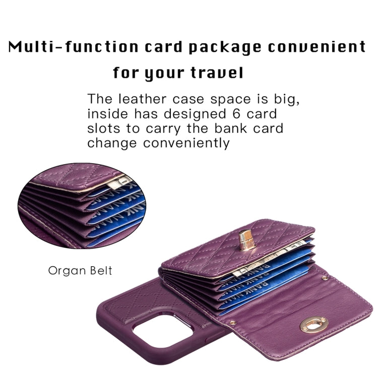 For iPhone 13 Pro Max Horizontal Metal Buckle Wallet Rhombic Leather Phone Case