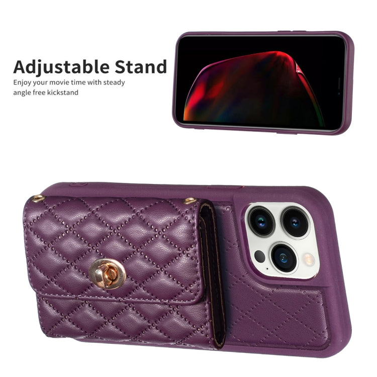 For iPhone 13 Pro Max Horizontal Metal Buckle Wallet Rhombic Leather Phone Case