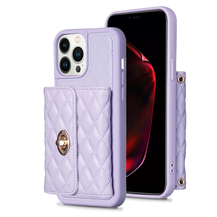 For iPhone 13 Pro Max Horizontal Metal Buckle Wallet Rhombic Leather Phone Case