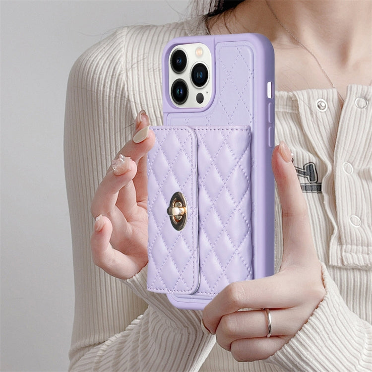 For iPhone 13 Pro Max Horizontal Metal Buckle Wallet Rhombic Leather Phone Case