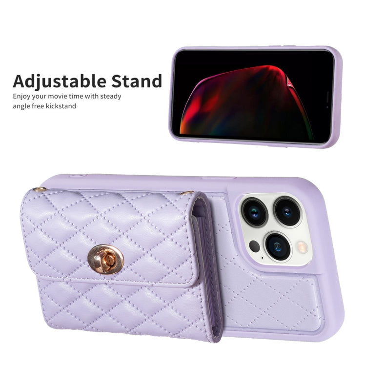 For iPhone 13 Pro Max Horizontal Metal Buckle Wallet Rhombic Leather Phone Case