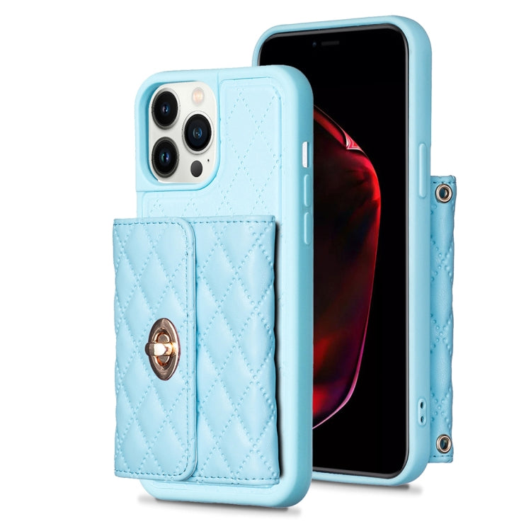 For iPhone 13 Pro Max Horizontal Metal Buckle Wallet Rhombic Leather Phone Case