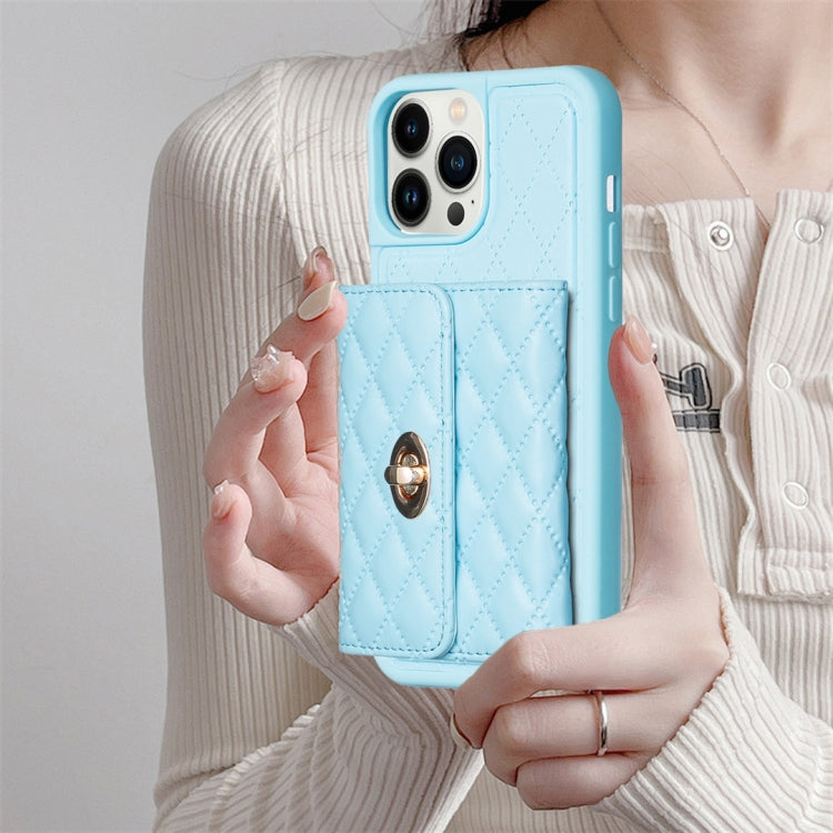 For iPhone 13 Pro Max Horizontal Metal Buckle Wallet Rhombic Leather Phone Case