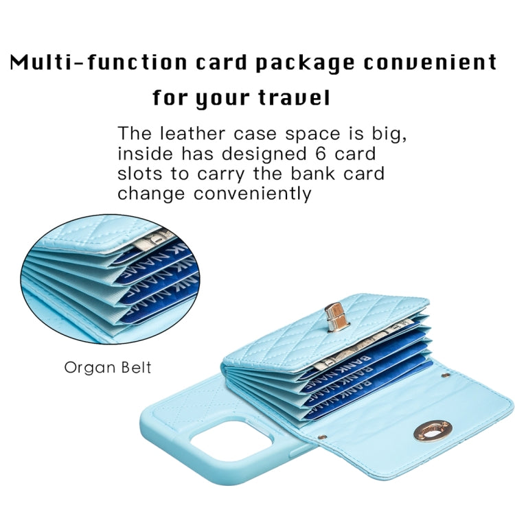 For iPhone 13 Pro Max Horizontal Metal Buckle Wallet Rhombic Leather Phone Case
