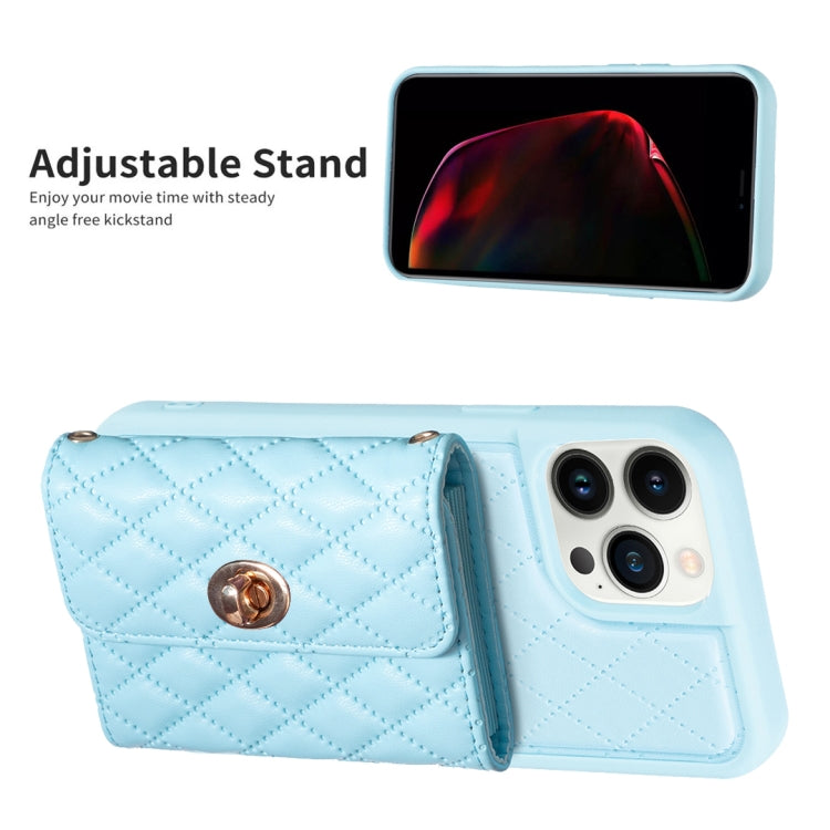 For iPhone 13 Pro Max Horizontal Metal Buckle Wallet Rhombic Leather Phone Case