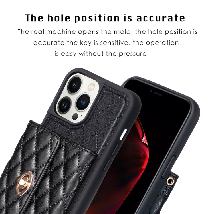 For iPhone 13 Pro Max Horizontal Metal Buckle Wallet Rhombic Leather Phone Case