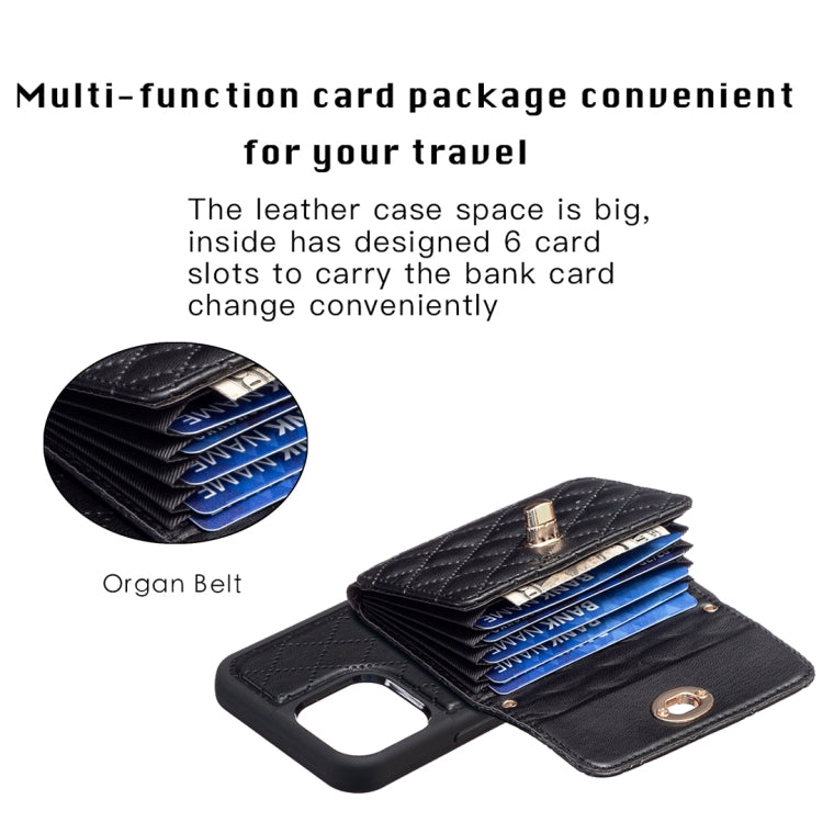 For iPhone 13 Pro Max Horizontal Metal Buckle Wallet Rhombic Leather Phone Case