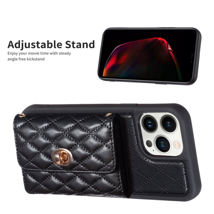 For iPhone 13 Pro Max Horizontal Metal Buckle Wallet Rhombic Leather Phone Case
