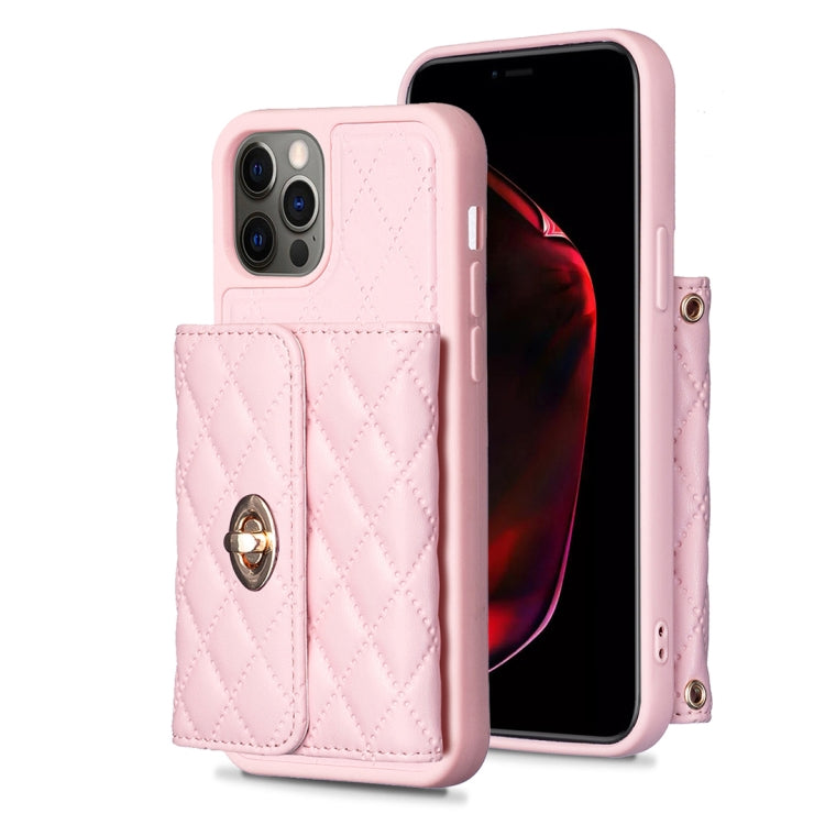 For iPhone 12 / 12 Pro Horizontal Metal Buckle Wallet Rhombic Leather Phone Case