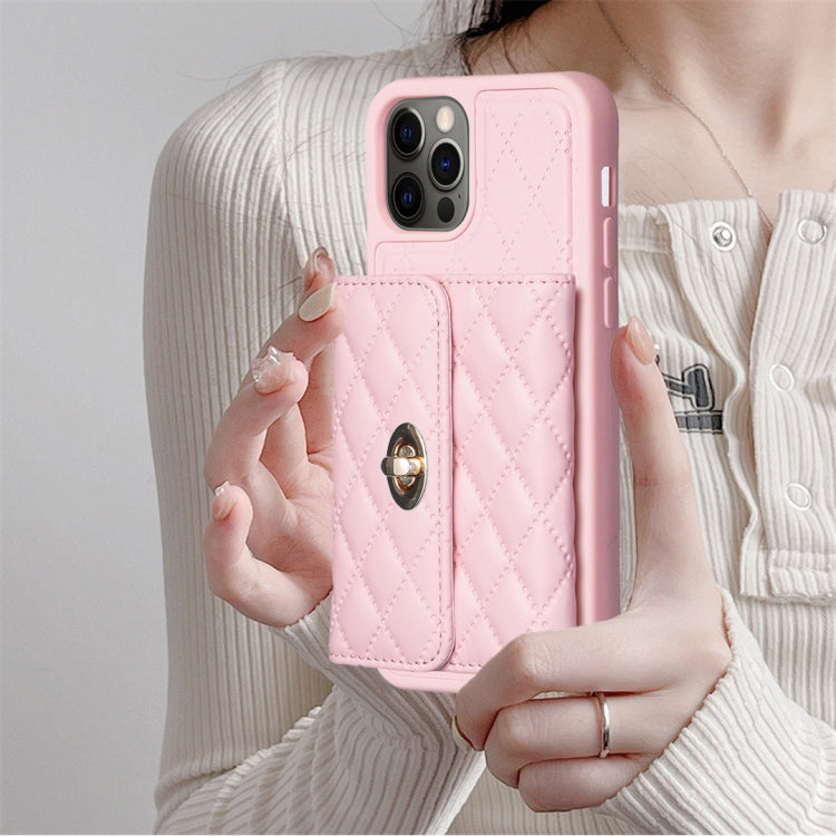 For iPhone 12 / 12 Pro Horizontal Metal Buckle Wallet Rhombic Leather Phone Case
