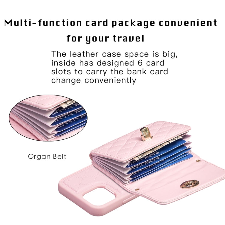 For iPhone 12 / 12 Pro Horizontal Metal Buckle Wallet Rhombic Leather Phone Case