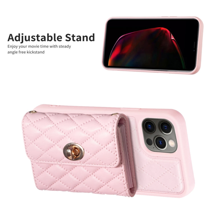 For iPhone 12 / 12 Pro Horizontal Metal Buckle Wallet Rhombic Leather Phone Case