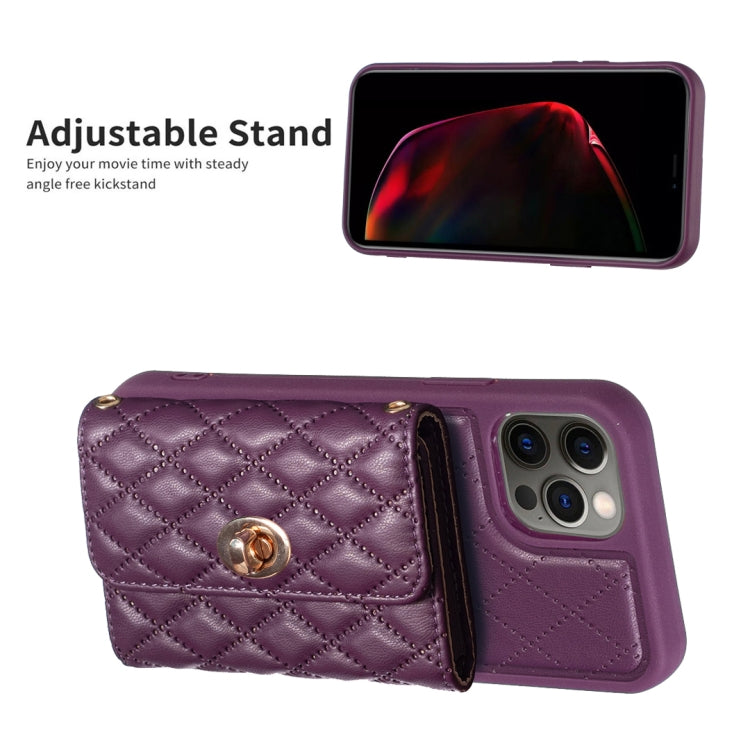 For iPhone 12 / 12 Pro Horizontal Metal Buckle Wallet Rhombic Leather Phone Case
