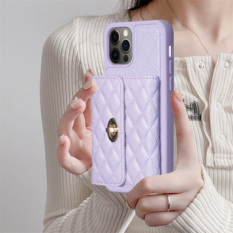 For iPhone 12 / 12 Pro Horizontal Metal Buckle Wallet Rhombic Leather Phone Case