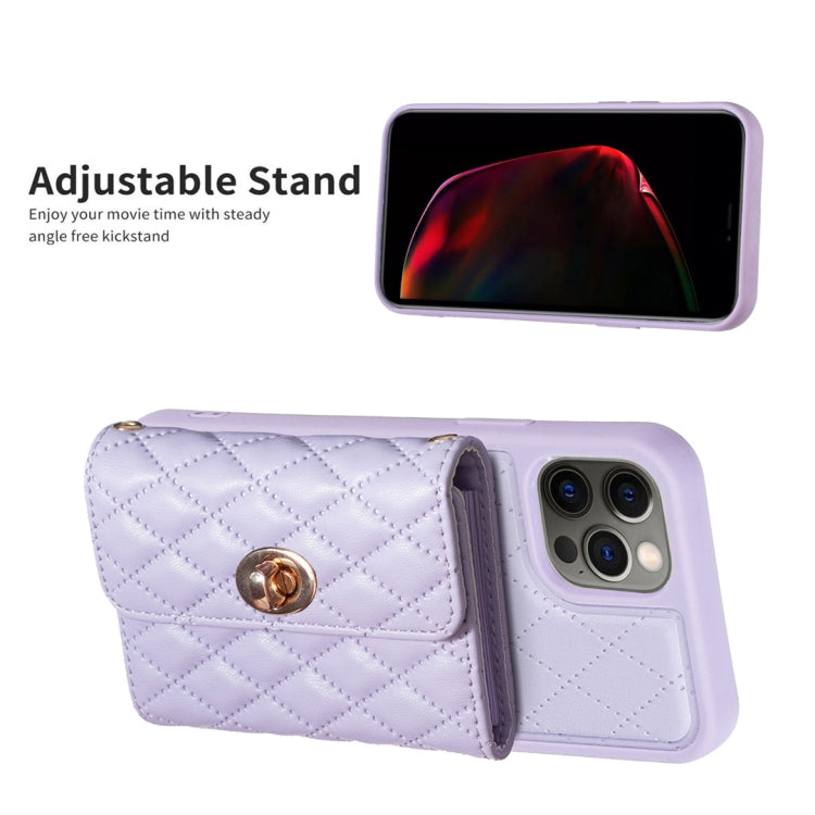 For iPhone 12 / 12 Pro Horizontal Metal Buckle Wallet Rhombic Leather Phone Case