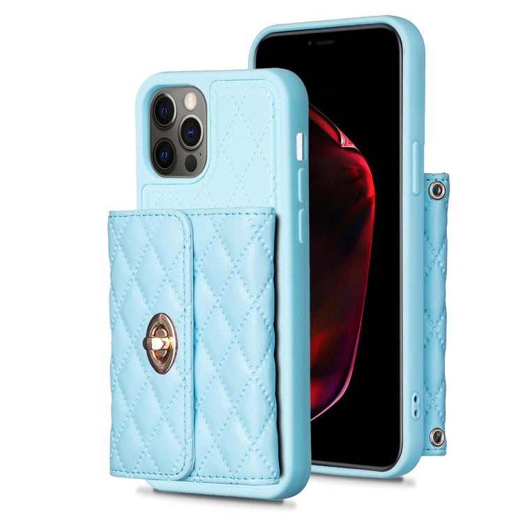 For iPhone 12 / 12 Pro Horizontal Metal Buckle Wallet Rhombic Leather Phone Case