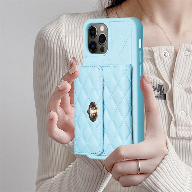 For iPhone 12 / 12 Pro Horizontal Metal Buckle Wallet Rhombic Leather Phone Case
