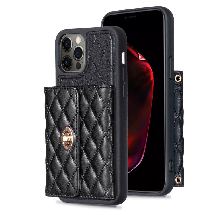 For iPhone 12 / 12 Pro Horizontal Metal Buckle Wallet Rhombic Leather Phone Case