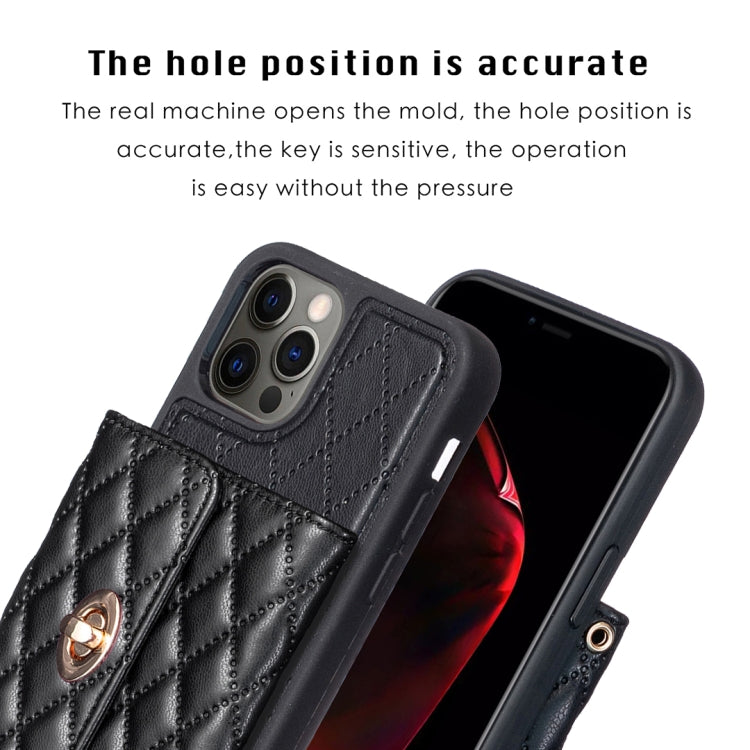 For iPhone 12 / 12 Pro Horizontal Metal Buckle Wallet Rhombic Leather Phone Case