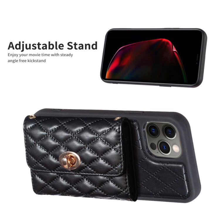 For iPhone 12 / 12 Pro Horizontal Metal Buckle Wallet Rhombic Leather Phone Case