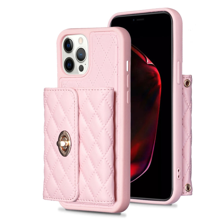 For iPhone 12 Pro Max Horizontal Metal Buckle Wallet Rhombic Leather Phone Case